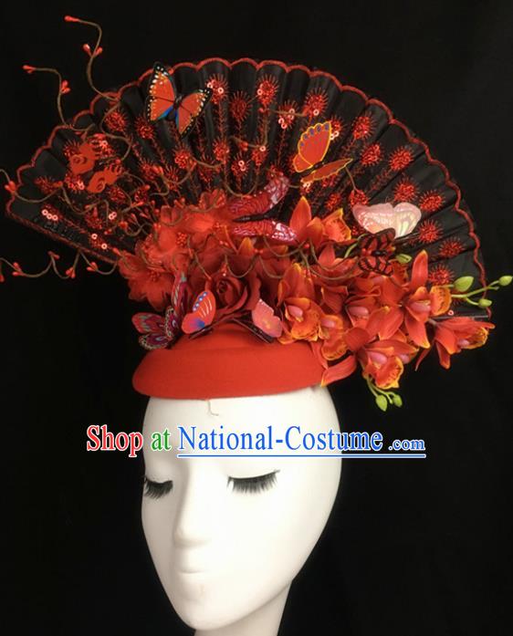 Top Halloween Hair Accessories Stage Show Chinese Traditional Catwalks Red Top Hat Headpiece for Women