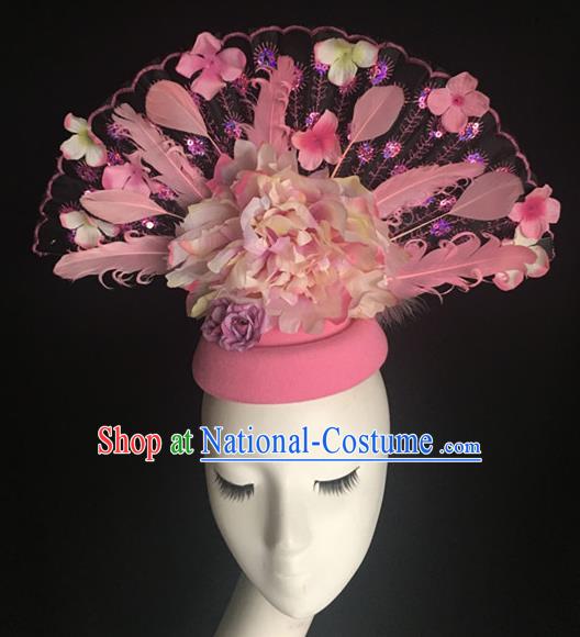 Top Halloween Hair Accessories Stage Show Chinese Traditional Catwalks Pink Top Hat Headpiece for Women