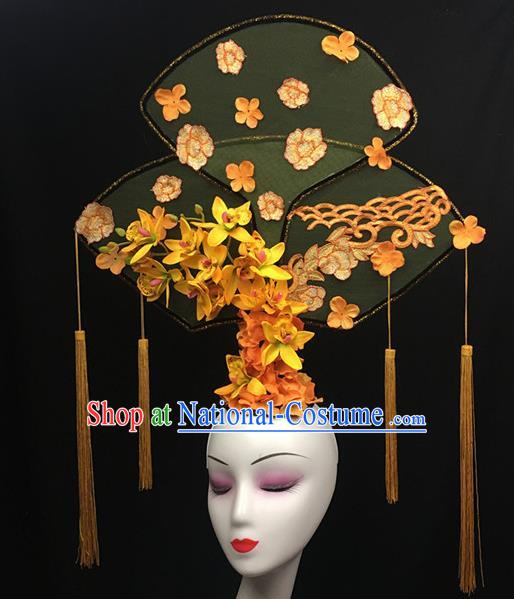 Top Halloween Stage Show Giant Hair Accessories Chinese Traditional Palace Catwalks Headpiece for Women