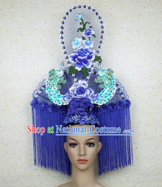 Asian Chinese Traditional Palace Hair Accessories Catwalks Peacock Headdress for Women