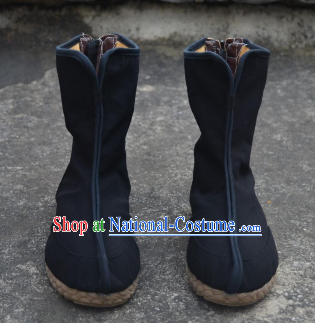 Chinese Classical Warrior Black Knight Shoes Boots for Men