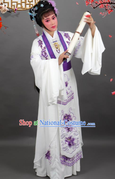 Professional Chinese Traditional Beijing Opera Embroidered White Dress Ancient Palace Princess Costume for Women