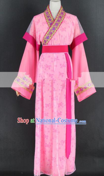 Chinese Traditional Peking Opera Diva Pink Dress Ancient Country Lady Costume for Women