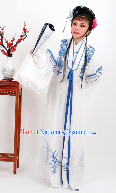 Professional Chinese Traditional Peking Opera Diva White Dress Ancient Nobility Lady Costume for Women