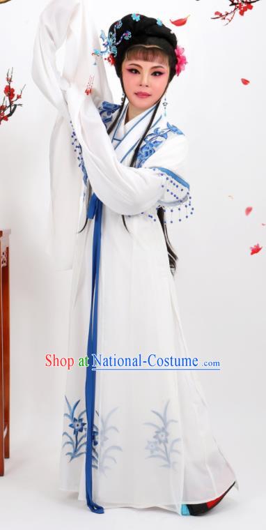 Professional Chinese Traditional Peking Opera Diva White Dress Ancient Nobility Lady Costume for Women