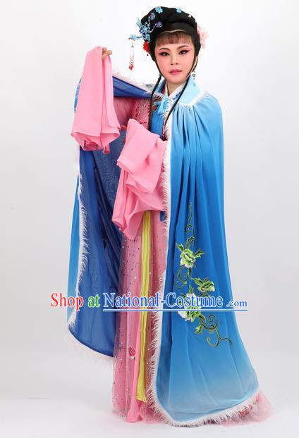 Professional Chinese Traditional Beijing Opera Blue Cape Ancient Princess Costume for Women