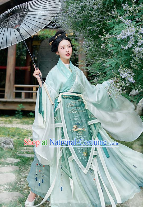 Asian Chinese Jin Dynasty Court Princess Green Hanfu Dress Traditional Ancient Drama Goddess Luo Costumes for Women