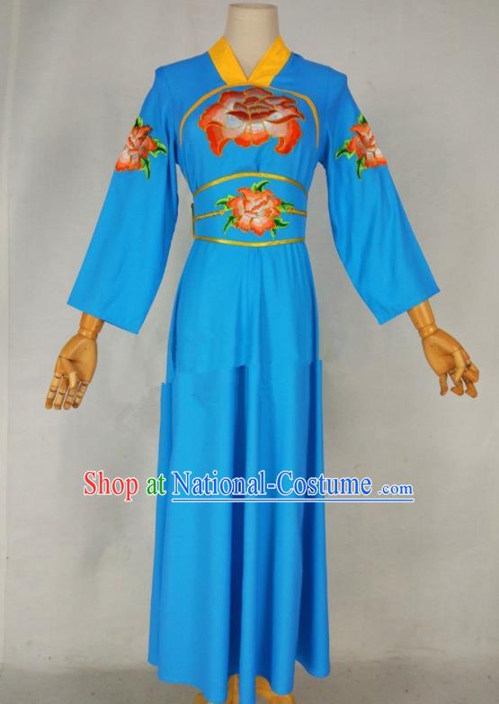 Chinese Traditional Peking Opera Young Lady Blue Dress Ancient Servant Girl Costume for Women