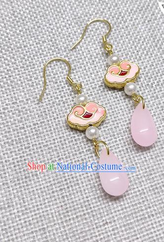 Chinese Traditional Hanfu Pink Cloisonne Cloud Earrings Ancient Princess Ear Accessories for Women