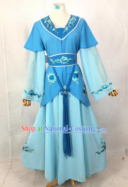 Chinese Traditional Peking Opera Country Lady Blue Dress Ancient Servant Girl Costume for Women