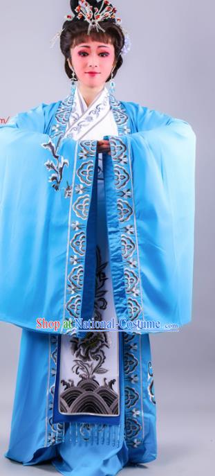 Chinese Traditional Peking Opera Royal Queen Blue Dress Ancient Empress Costume for Women