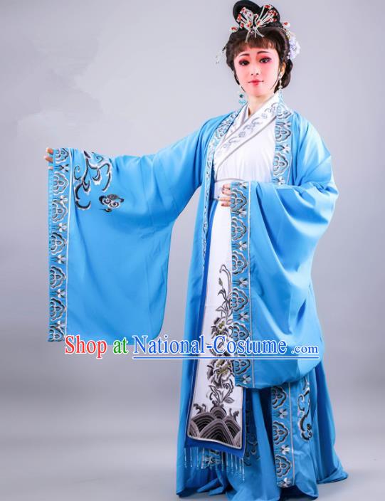 Chinese Traditional Peking Opera Royal Queen Blue Dress Ancient Empress Costume for Women