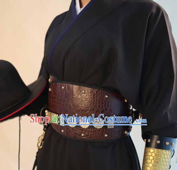 Chinese Traditional Hanfu Belts Ancient Ming Dynasty Swordsman Leather Waistband for Men