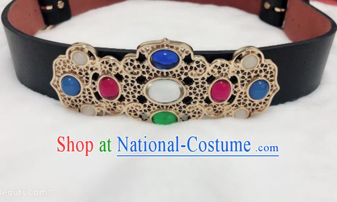 Chinese Traditional Hanfu Gem Belts Ancient Ming Dynasty Swordsman Leather Waistband for Men