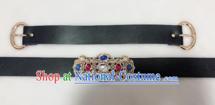 Chinese Traditional Hanfu Gem Belts Ancient Ming Dynasty Swordsman Leather Waistband for Men