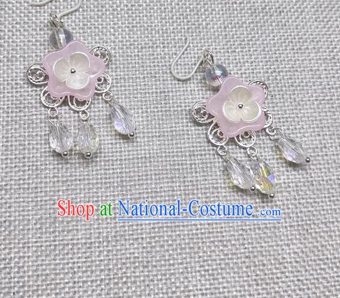 Chinese Traditional Hanfu Pink Plum Earrings Ancient Princess Ear Accessories for Women