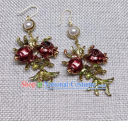 Chinese Traditional Hanfu Palace Pomegranate Earrings Ancient Princess Ear Accessories for Women