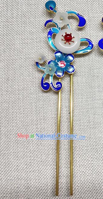 Chinese Ancient Princess Blue Hair Clip Traditional Hair Accessories Hanfu Hairpins for Women