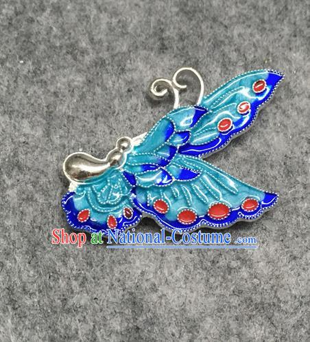 Chinese Traditional Hanfu Accessories Blueing Butterfly Brooch Ancient Qing Dynasty Queen Breastpin for Women