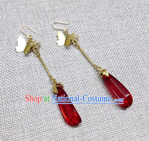 Chinese Traditional Palace Hanfu Red Earrings Ancient Princess Ear Accessories for Women