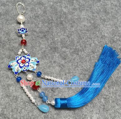 Chinese Traditional Hanfu Accessories Blueing Lotus Brooch Pendant Ancient Qing Dynasty Queen Breastpin for Women