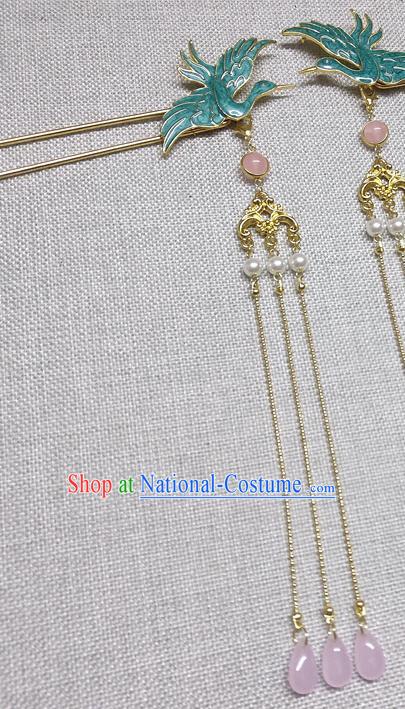 Chinese Traditional Hair Accessories Hanfu Crane Tassel Hairpins Ancient Princess Hair Clip for Women