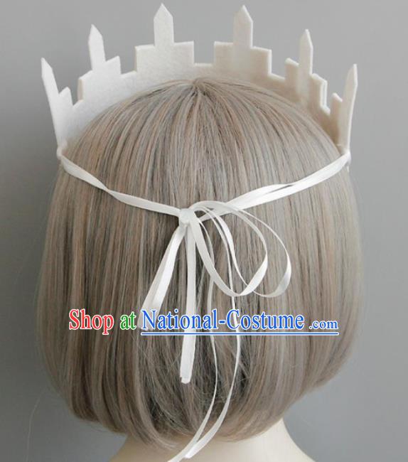 Top Grade Gothic Witch White Hair Clasp Royal Crown Halloween Cosplay Fancy Ball Handmade Hair Accessories for Women