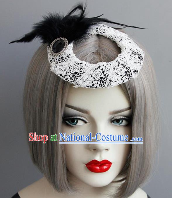 Top Grade Gothic Queen White Lace Top Hat Halloween Cosplay Fancy Ball Handmade Hair Accessories for Women