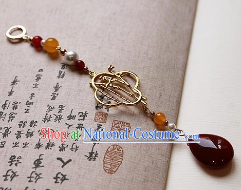 Chinese Ancient Ming Dynasty Imperial Consort Agate Brooch Pendant Traditional Hanfu Court Accessories for Women