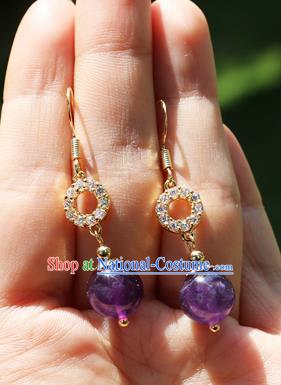 Chinese Traditional Hanfu Purple Bead Ear Accessories Ancient Qing Dynasty Princess Earrings for Women