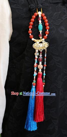 Chinese Ancient Ming Dynasty Imperial Consort Tassel Brooch Pendant Traditional Hanfu Court Accessories for Women