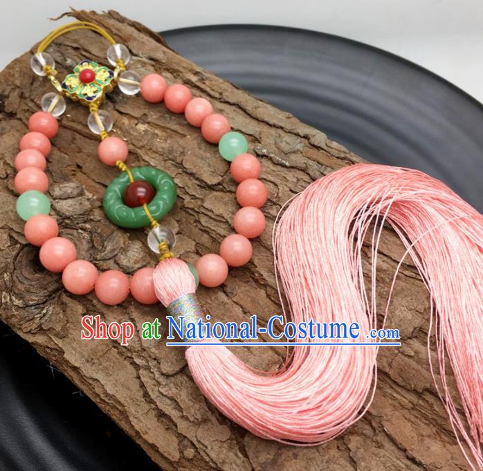 Chinese Traditional Hanfu Court Pink Beads Breastpin Accessories Ancient Qing Dynasty Imperial Consort Brooch Pendant for Women