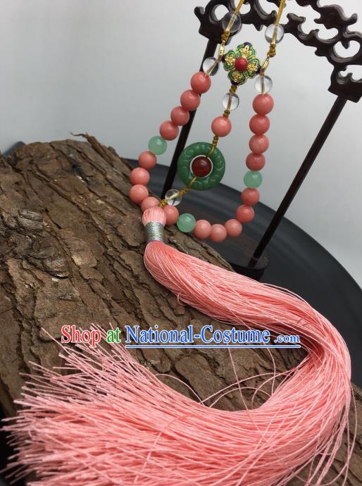 Chinese Traditional Hanfu Court Pink Beads Breastpin Accessories Ancient Qing Dynasty Imperial Consort Brooch Pendant for Women