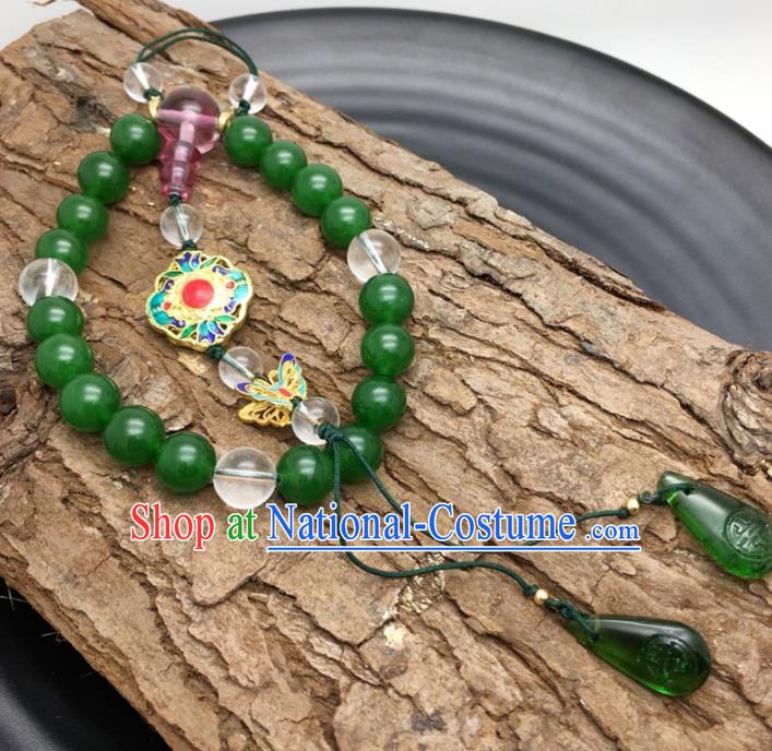 Chinese Traditional Hanfu Court Jadeite Beads Breastpin Accessories Ancient Qing Dynasty Imperial Consort Brooch Pendant for Women