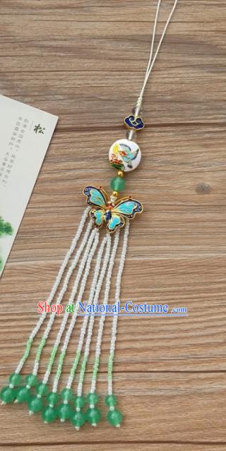 Chinese Qing Dynasty Cloisonne Butterfly Tassel Brooch Pendant Traditional Hanfu Ancient Imperial Consort Accessories for Women