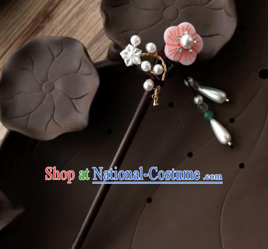 Chinese Ancient Princess Rosewood Pink Plum Hairpins Traditional Hanfu Court Hair Accessories for Women