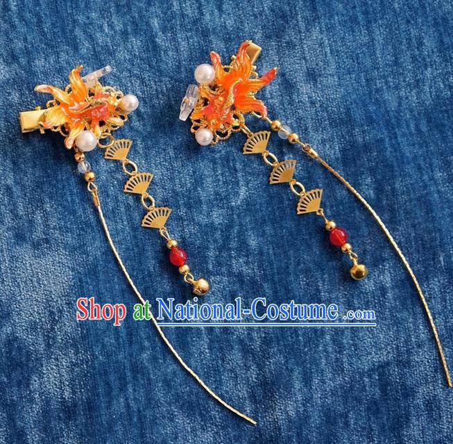 Chinese Ancient Song Dynasty Princess Red Goldfish Hair Claws Hairpins Traditional Hanfu Court Hair Accessories for Women