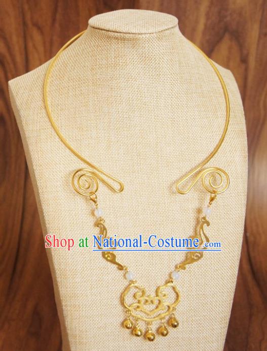 Chinese Traditional Hanfu Jewelry Accessories Ancient Ming Dynasty Princess Golden Cloud Necklace for Women