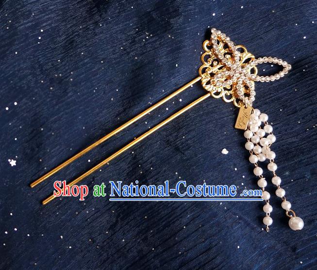 Chinese Ancient Song Dynasty Princess Crystal Butterfly Tassel Hairpins Traditional Hanfu Court Hair Accessories for Women