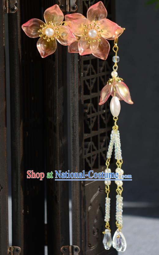 Chinese Ancient Ming Dynasty Princess Pink Lotus Tassel Hair Claws Hairpins Traditional Hanfu Court Hair Accessories for Women