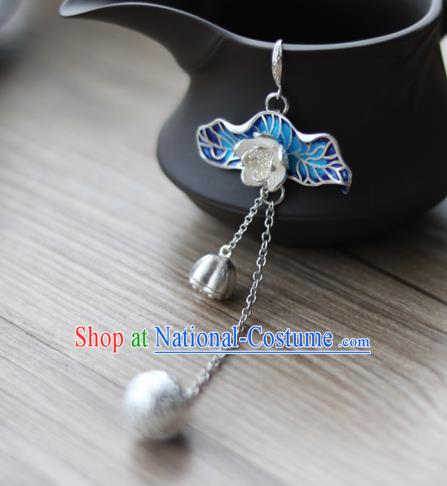 Chinese Traditional Hanfu Blueing Lotus Leaf Brooch Pendant Ancient Cheongsam Breastpin Accessories for Women