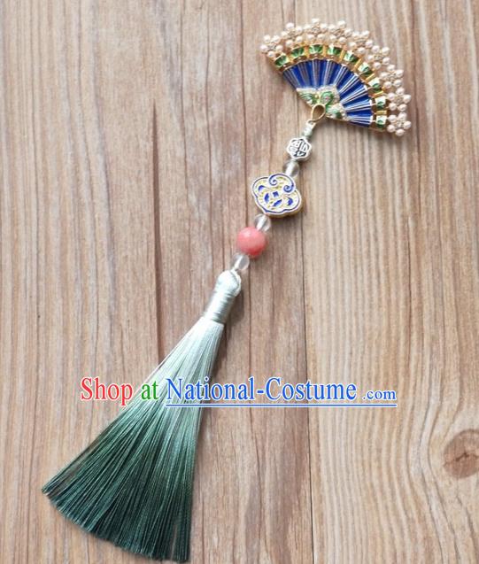 Chinese Traditional Hanfu Fan Tassel Brooch Pendant Ancient Cheongsam Breastpin Accessories for Women