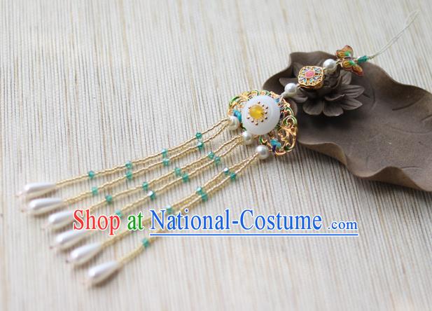 Chinese Traditional Hanfu Cloisonne Tassel Brooch Pendant Ancient Cheongsam Breastpin Accessories for Women