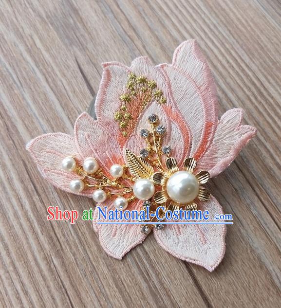 Chinese Traditional Hanfu Embroidered Pink Magnolia Brooch Pendant Ancient Cheongsam Breastpin Accessories for Women