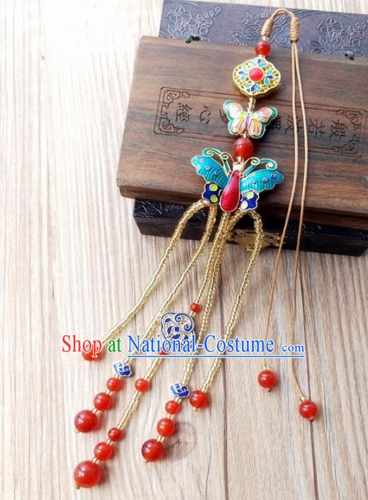 Chinese Traditional Hanfu Cloisonne Butterfly Tassel Brooch Pendant Ancient Cheongsam Breastpin Accessories for Women