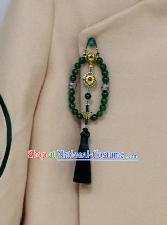 Chinese Traditional Hanfu Green Beads Tassel Brooch Pendant Ancient Cheongsam Breastpin Accessories for Women