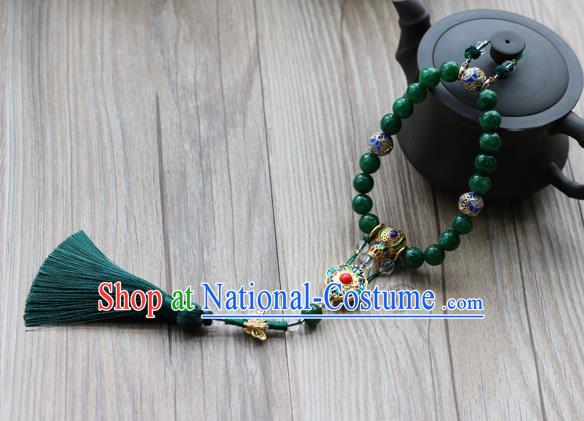 Chinese Traditional Hanfu Green Beads Tassel Brooch Pendant Ancient Cheongsam Breastpin Accessories for Women