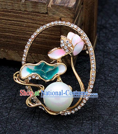 Chinese Traditional Hanfu Ceramics Lotus Brooch Pendant Ancient Cheongsam Breastpin Accessories for Women