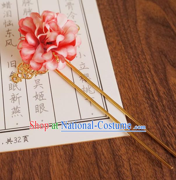 Chinese Ancient Princess Red Silk Flower Hairpins Traditional Hanfu Court Hair Accessories for Women