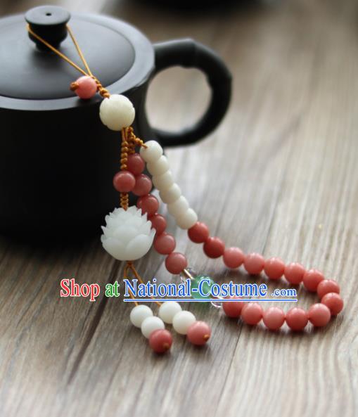 Chinese Traditional Hanfu Pink Beads Lotus Brooch Pendant Ancient Cheongsam Breastpin Accessories for Women